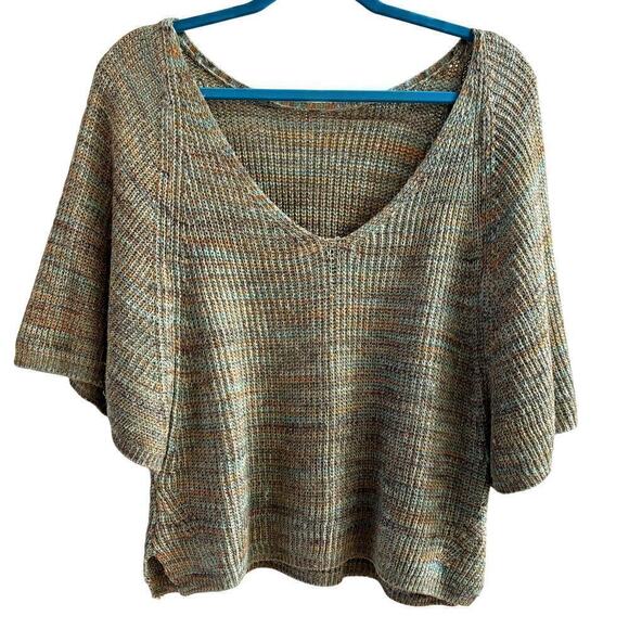 Anthropologie Multicolored Green Short Sleeve Knit Pullover Sweater Size S - Picture 2 of 7